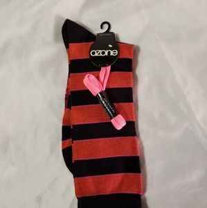 OZONE Socks New Red Black Stripe Shoelaces Pink
